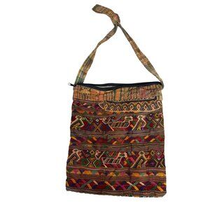 Vintage Handmade Tribal Pattern Boho Crossbody Bag With Zipper Closure